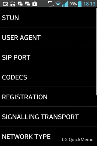 VoIP SIP SDK for Android - Sample Settings